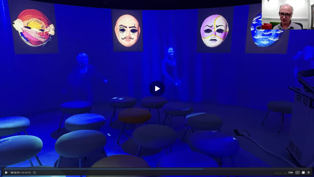 Image of masks that represent different identities and human characteristics in the immersive room