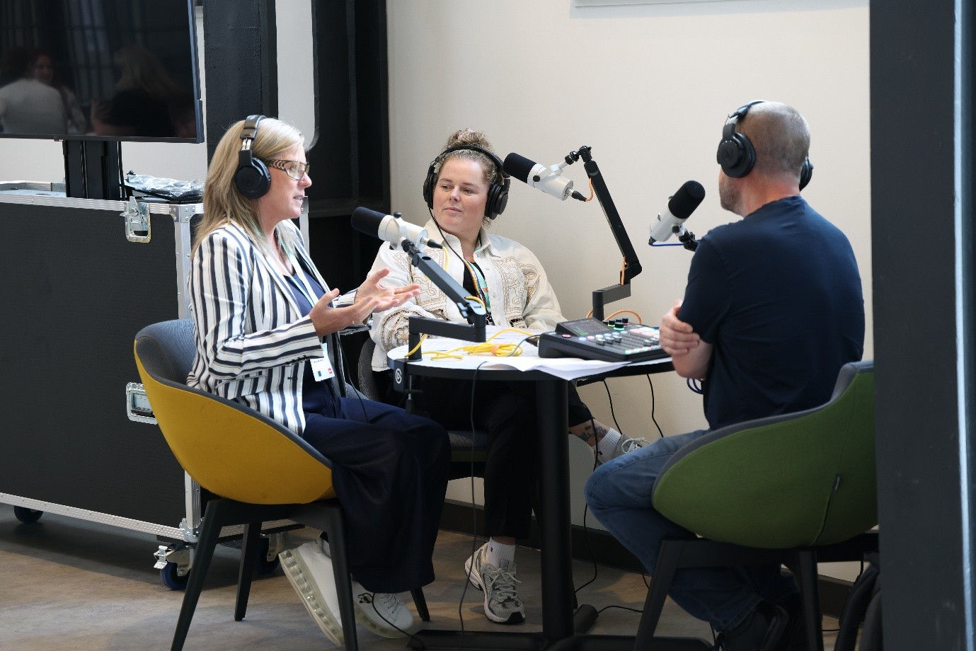Kirsty and Deb podcasting at powered by people